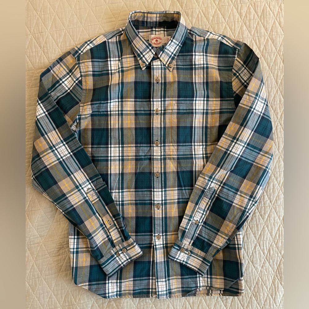 Brooks Brothers Red Fleece Plaid Print Button Down Sport Shirt in Green Size L - Picture 2 of 5